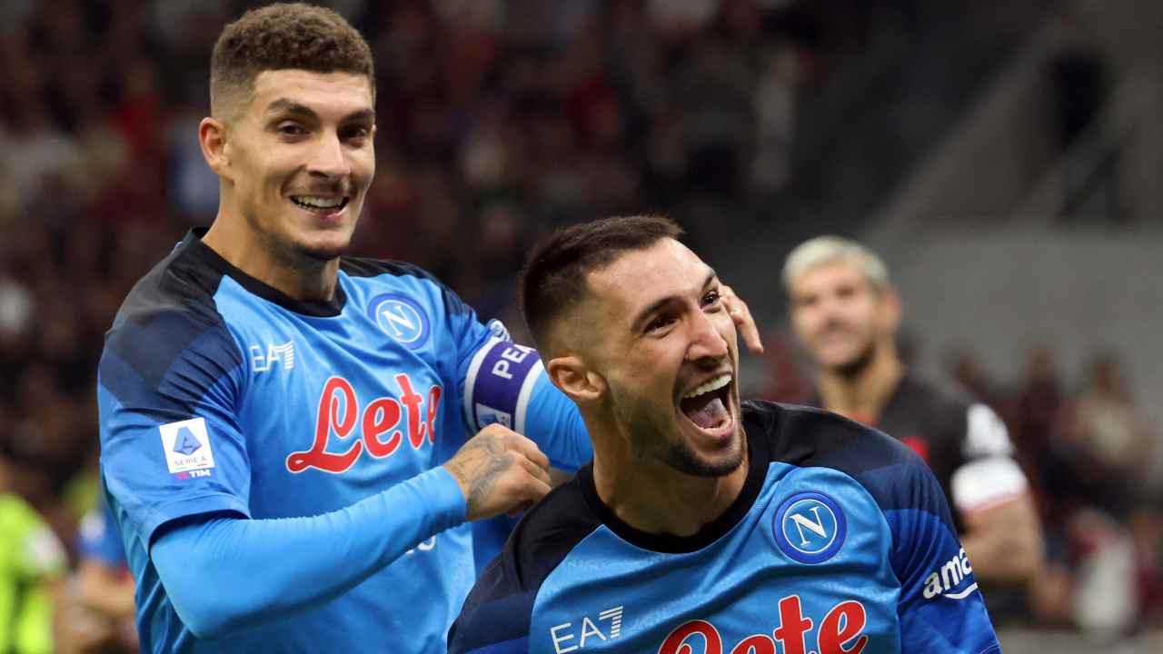 Di Lorenzo Politano esultano Napoli 