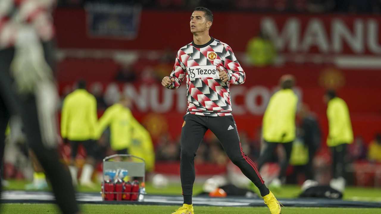 Cristiano Ronaldo durante il riscaldamento United