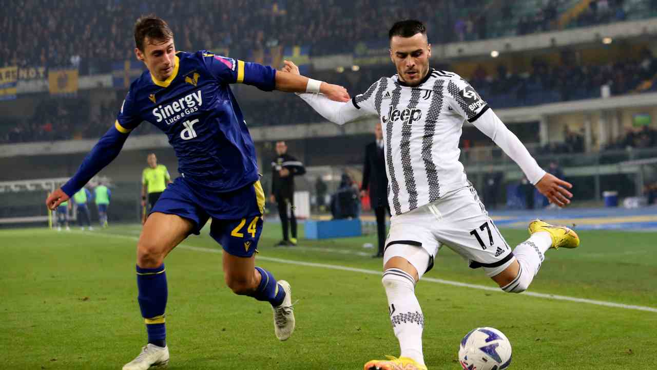 Kostic calcia il pallone Juventus