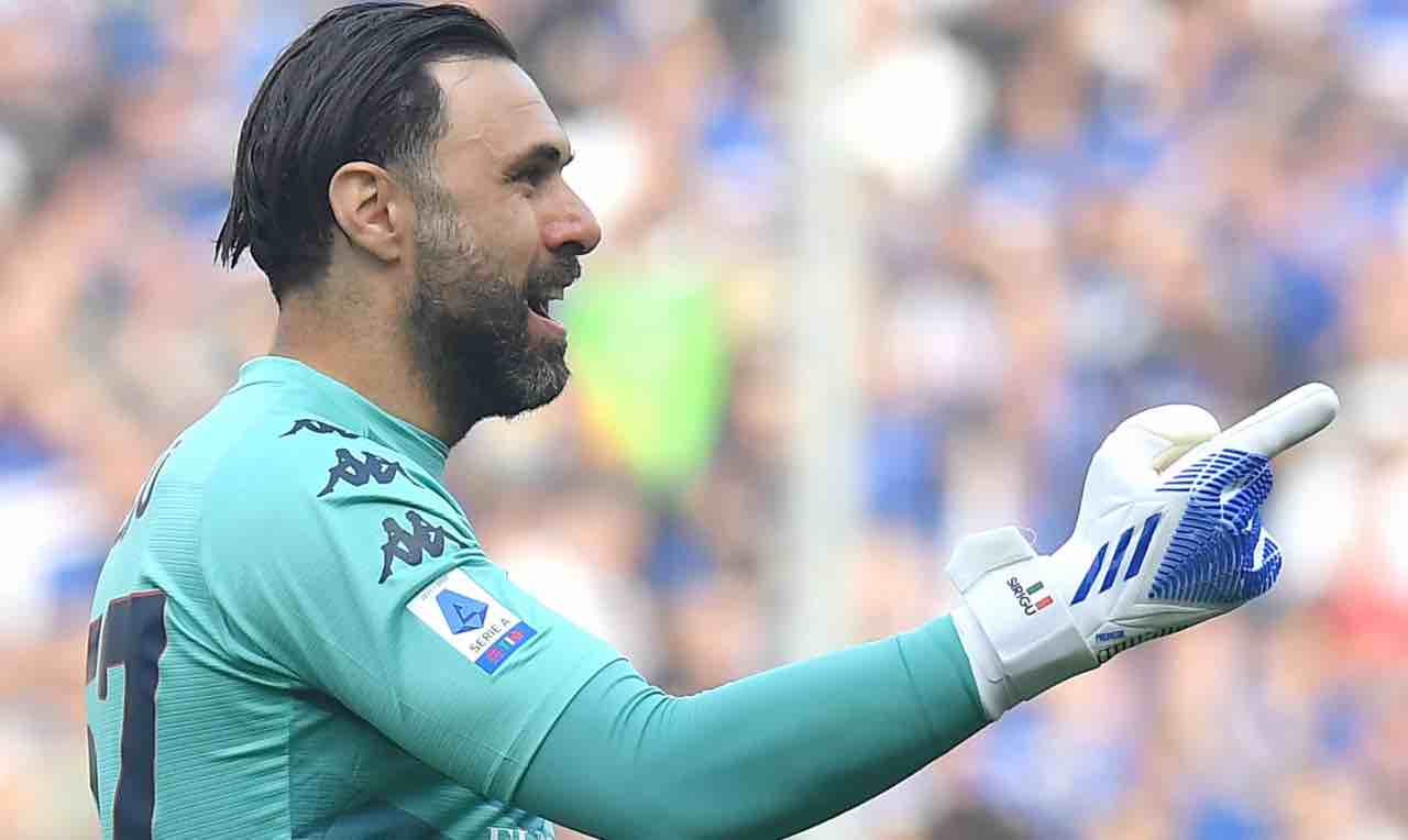 Sirigu dà indicazioni ai compagni di squadra 