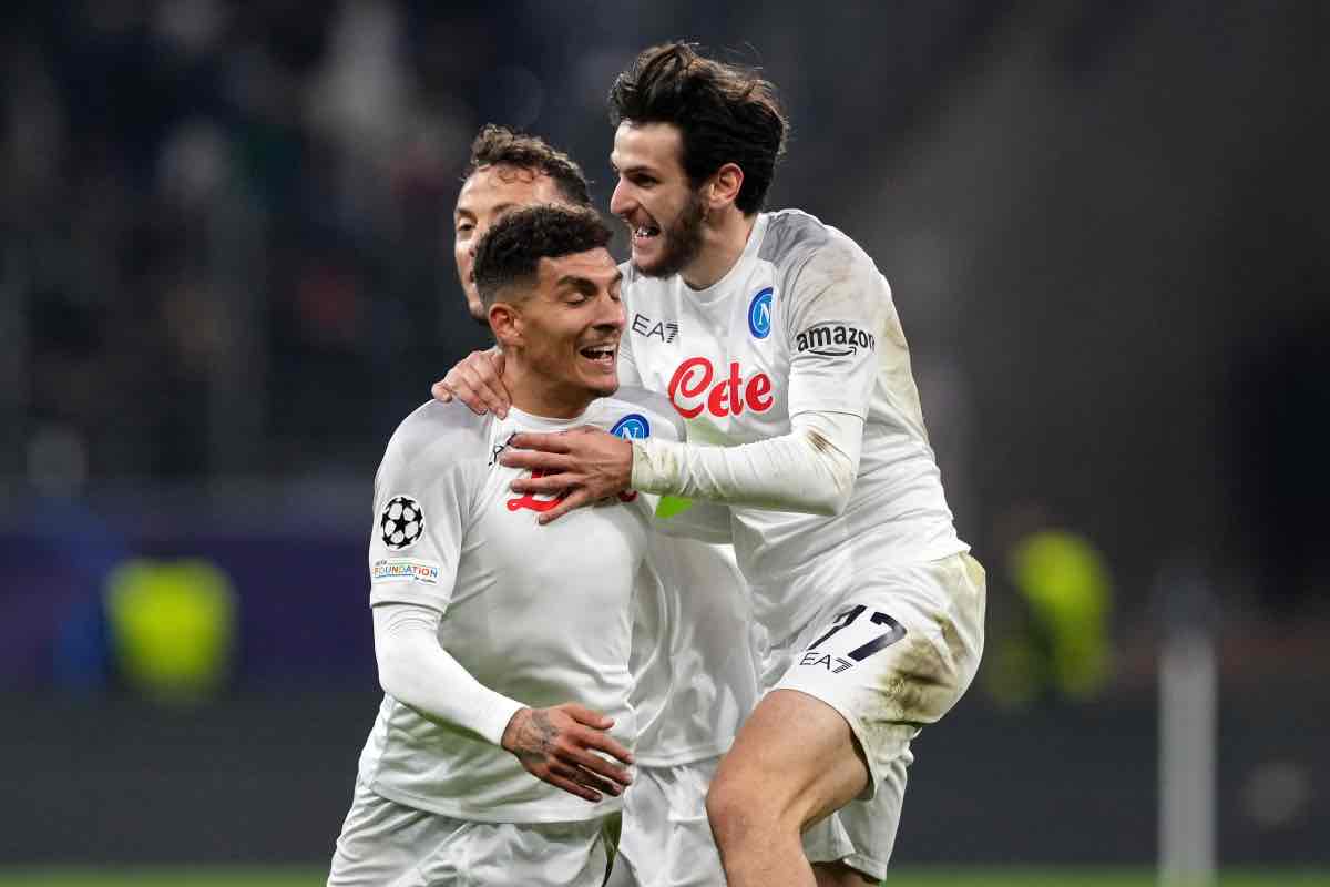 Kvaratskhelia e Di Lorenzo esultano in Eintracht Francoforte-Napoli