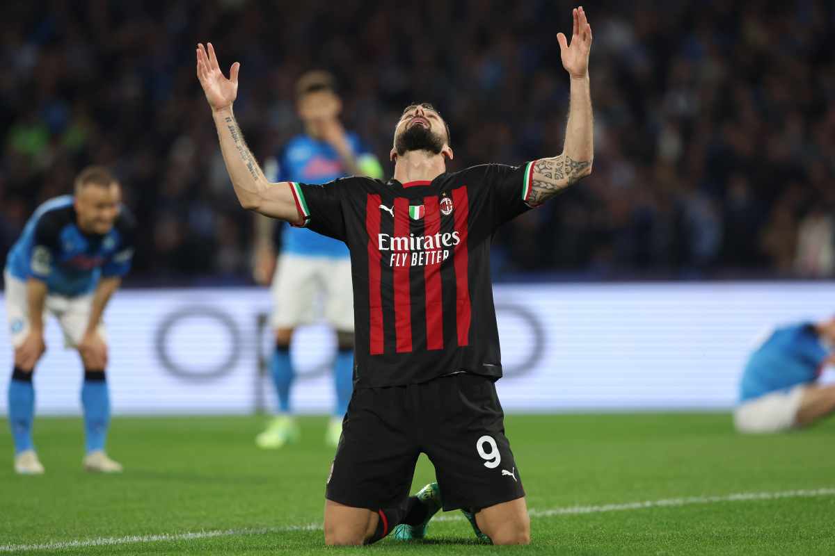 Giroud esulta dopo il vantaggio del Milan