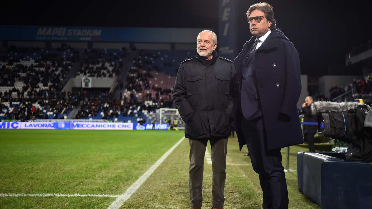 Aurelio De Laurentiis e Cristiano Giuntoli a bordocampo