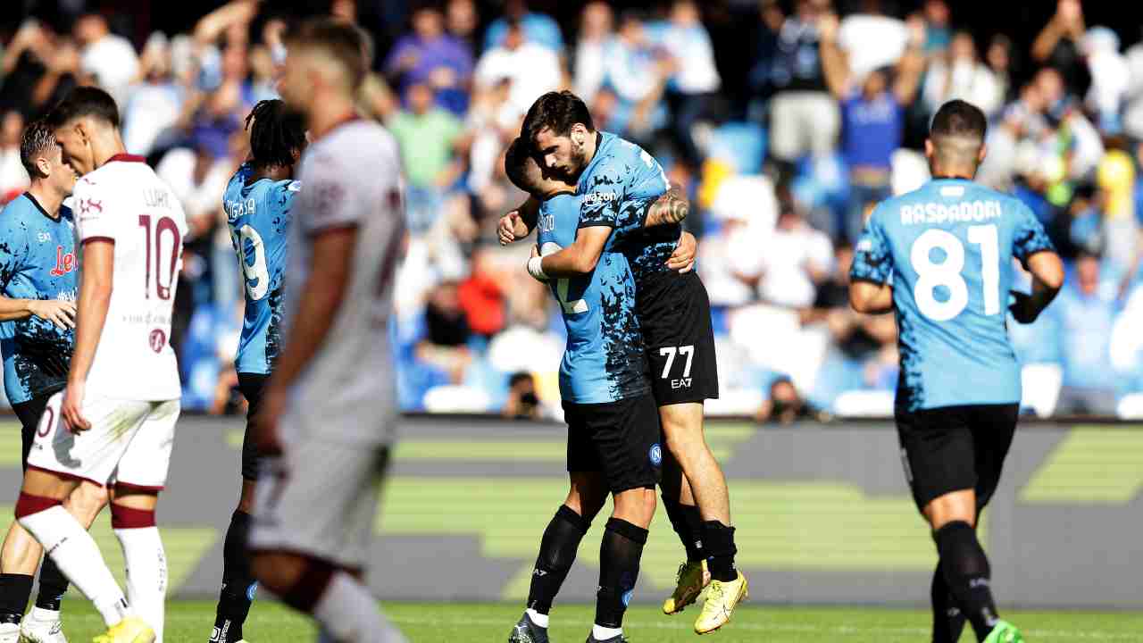 Napoli-Torino i giocatori azzurri esultano