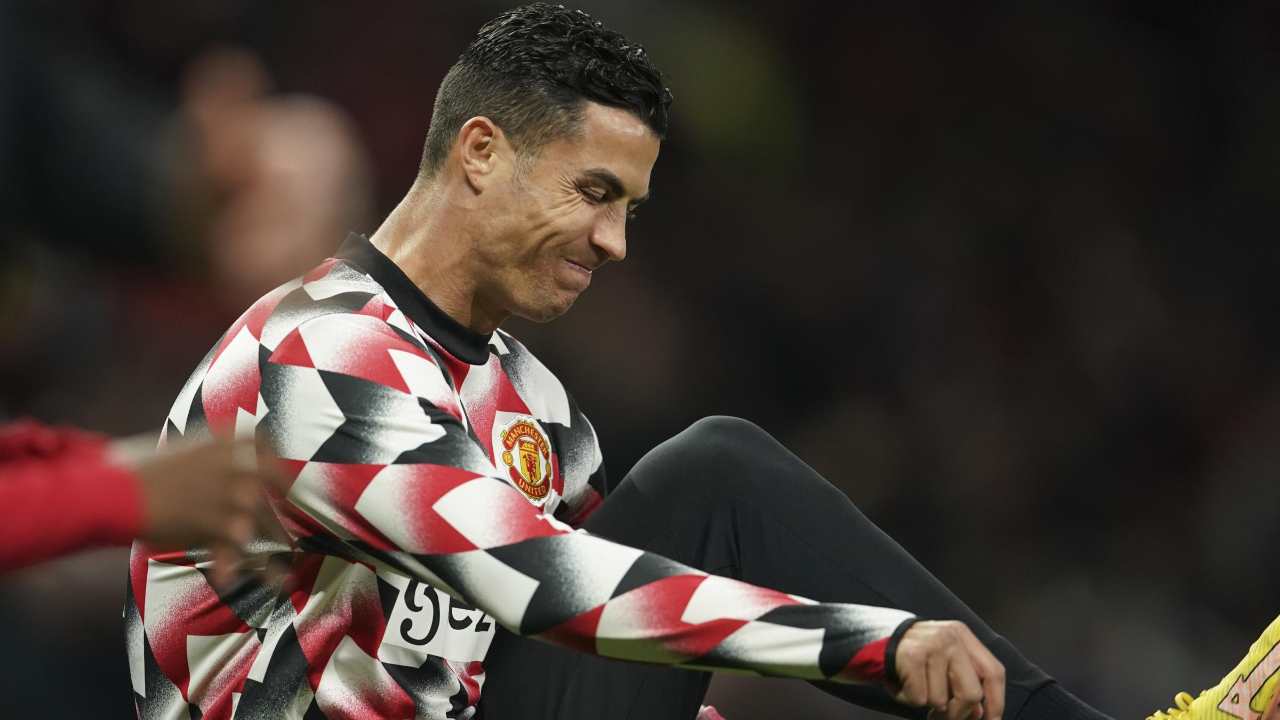 Cristiano Ronaldo durante il riscaldamento United