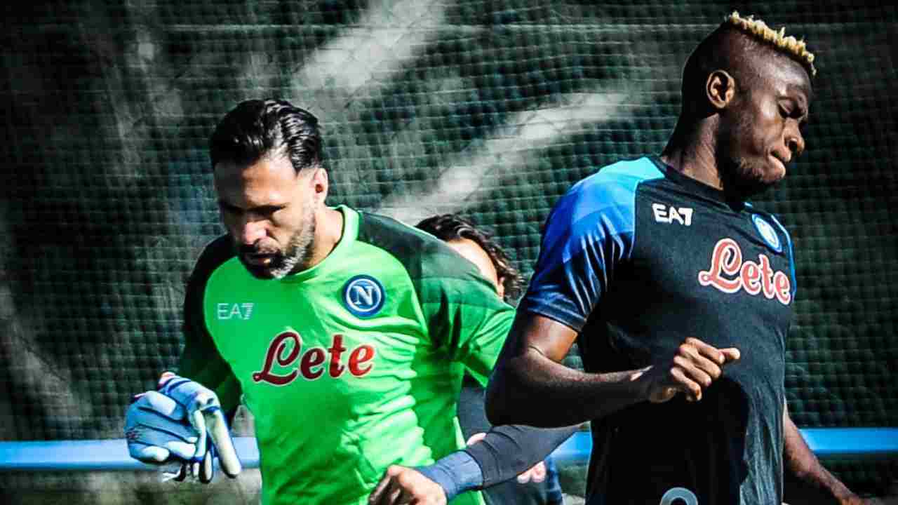 Sirigu e Osimhen in allenamento Napoli