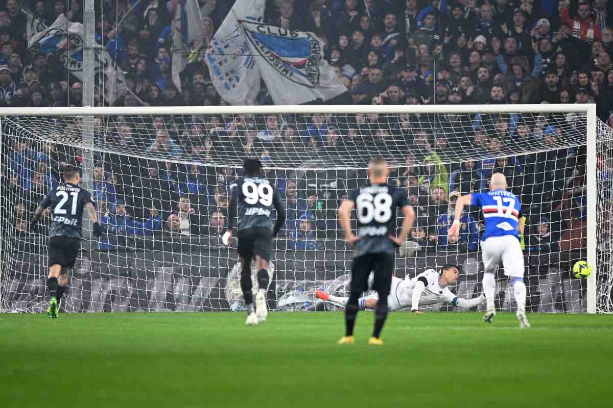 Politano sbaglia il rigore contro la Sampdoria