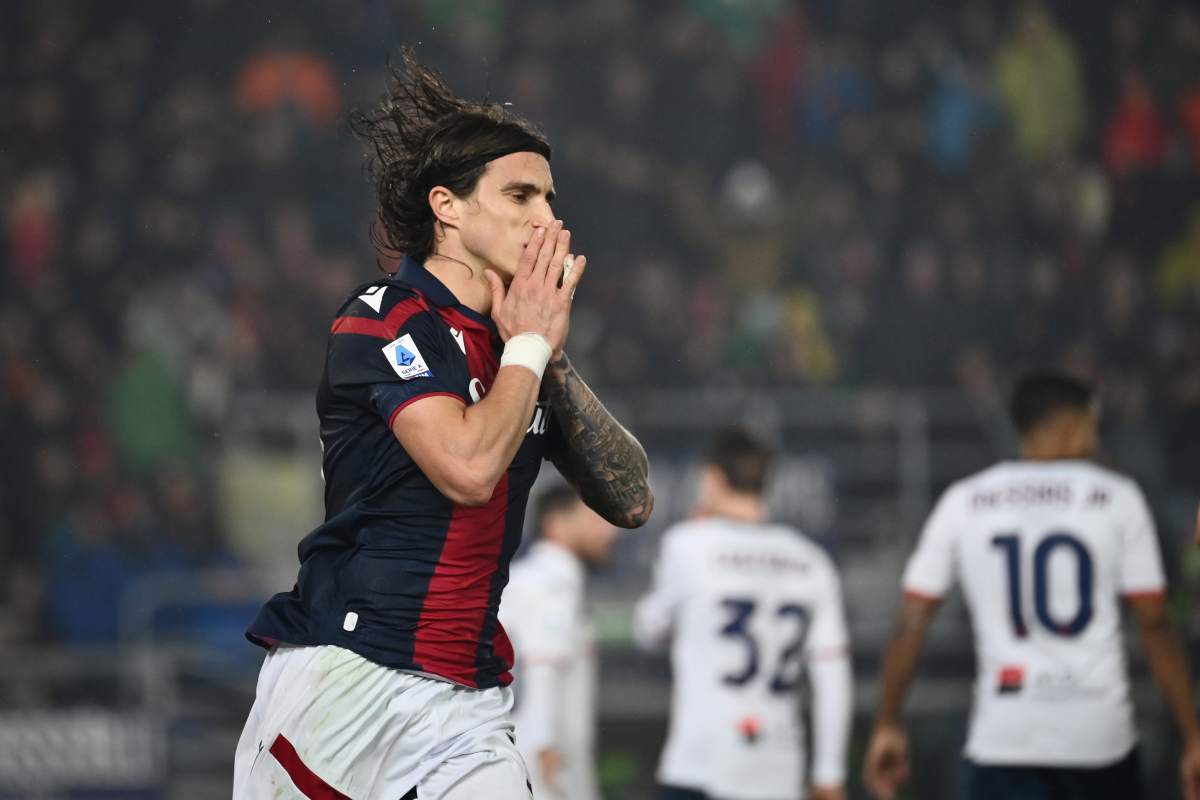 Calafiori con la maglia del Bologna