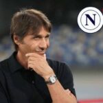 Antonio Conte, il logo del Napoli e un punto interrogativo